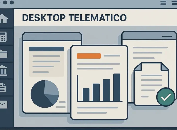 Interfaccia del Desktop Telematico di Agenzia delle Entrate con icone di programmi e documenti fiscali