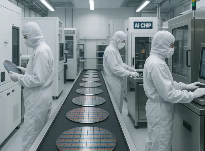 Linea di produzione di chip in fabbrica high-tech