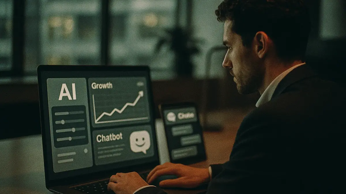 Professionista che lavora al computer utilizzando dashboard con strumenti AI