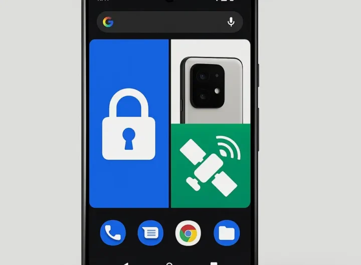 Smartphone con interfaccia Android 15 mostra split-screen