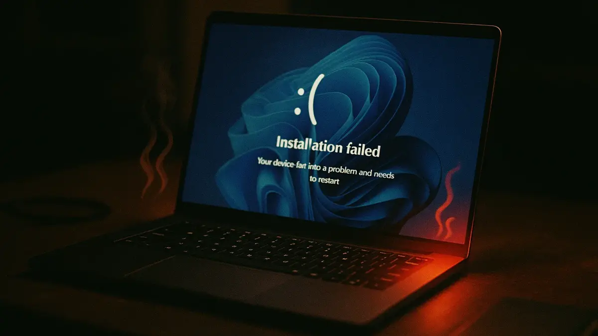 Un laptop con lo schermo che mostra un errore di sistema di Windows 11
