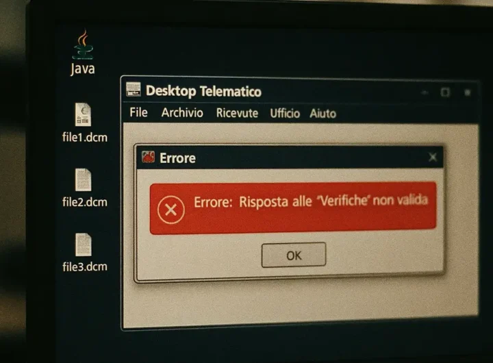 Schermata del Desktop Telematico con messaggio di errore visibile