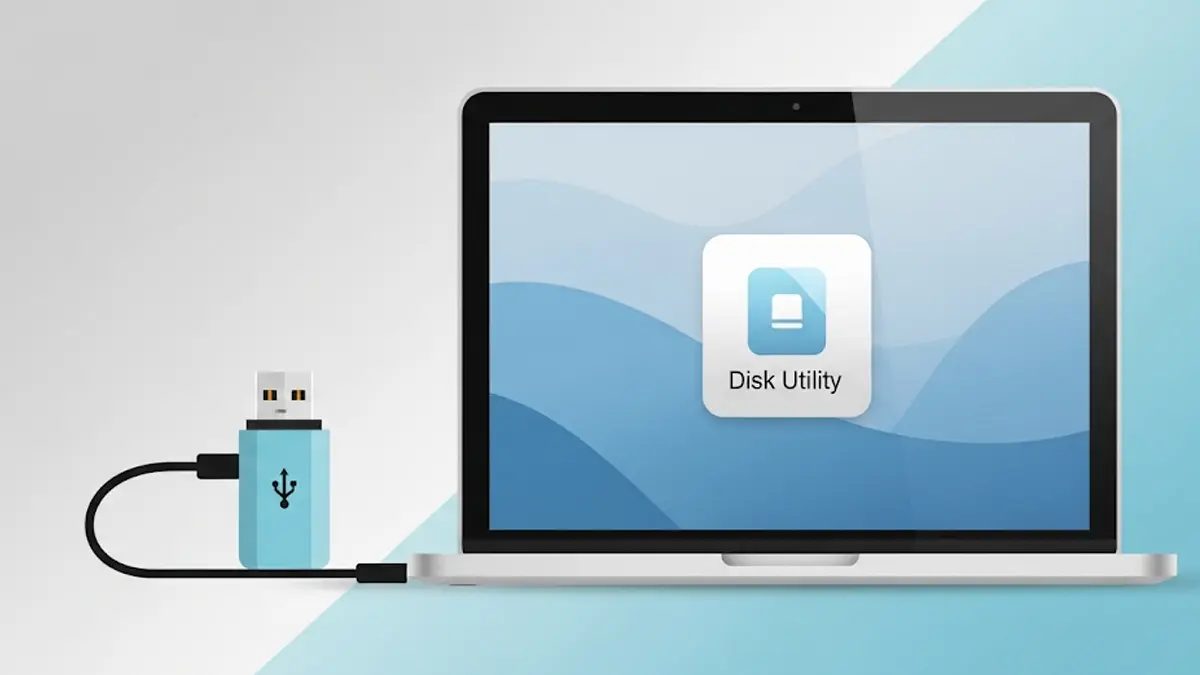 una chiavetta USB stilizzata collegata a un laptop Mac