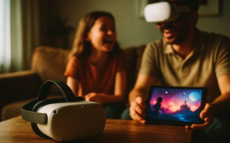 Famiglia che usa visore VR