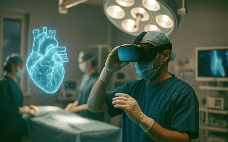 Chirurgo italiano che usa un visore di realtà virtuale
