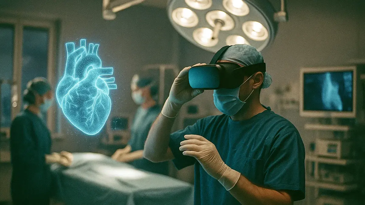 Chirurgo italiano che usa un visore di realtà virtuale