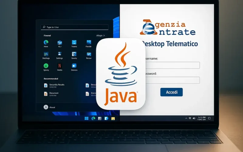 Computer desktop con schermo che mostra il Desktop Telematico Agenzia delle Entrate
