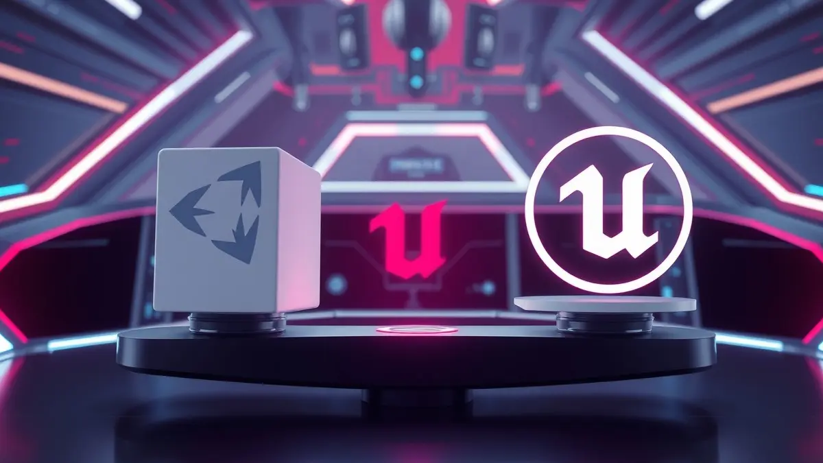 Confronto tra i loghi Unity e Unreal Engine 5