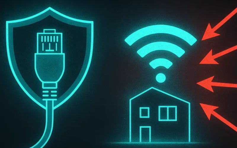 Diagramma di una rete Wi-Fi non protetta con un lucchetto rotto