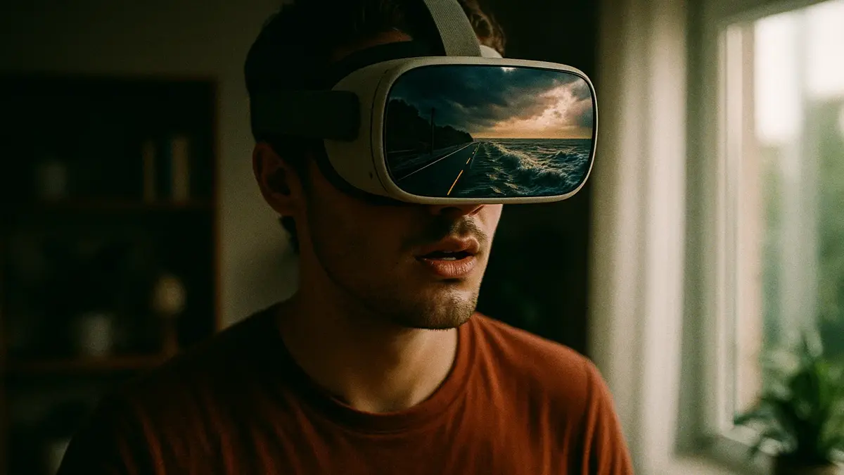 Giovane indiano che indossa un visore per realtà virtuale