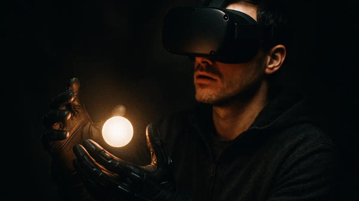 Primo piano di un utente che indossa un visore VR