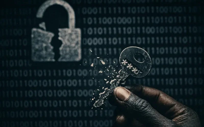 Primo piano su una mano che tiene una chiave digitale a forma di password