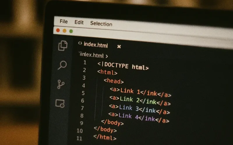 Schermata HTML con evidenziati i tag di collegamento ipertestuale