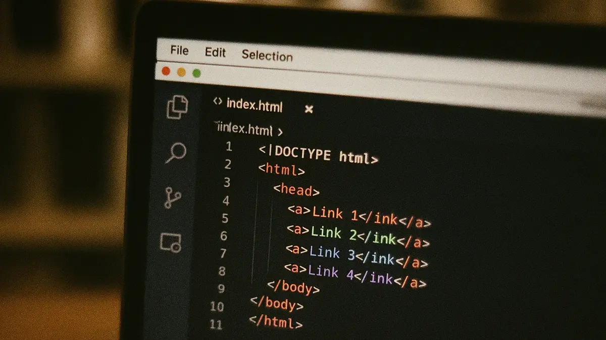 Schermata HTML con evidenziati i tag di collegamento ipertestuale