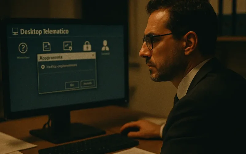 Schermata del Desktop Telematico con menu aggiornamenti aperto