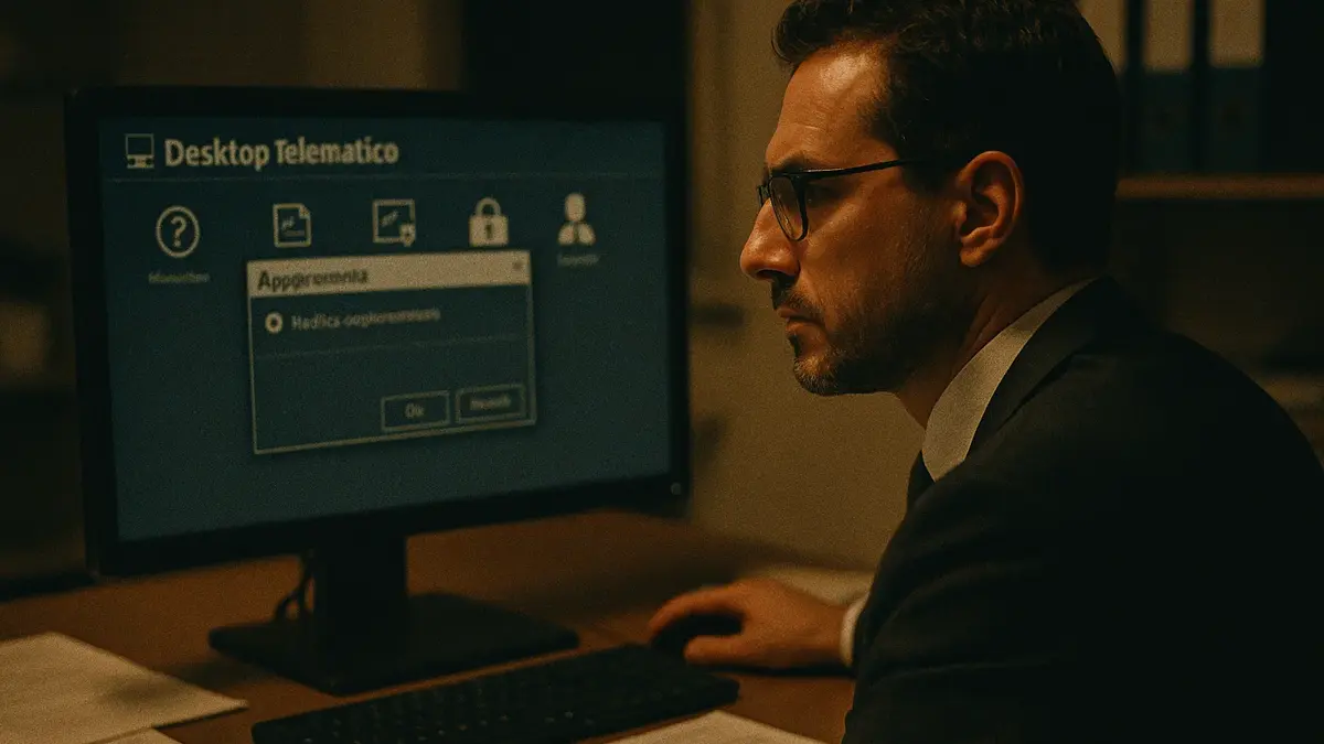 Schermata del Desktop Telematico con menu aggiornamenti aperto