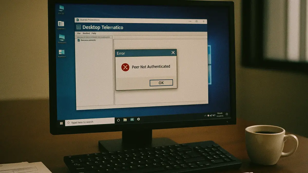 Schermata del Desktop Telematico con messaggio di errore Peer Not Authenticated