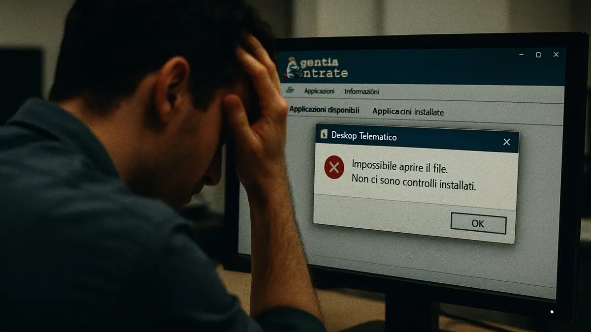 Schermata di errore Non ci sono controlli installati sul Desktop Telematico