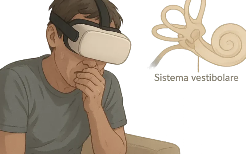 Utente VR che mostra sintomi di nausea e vertigini