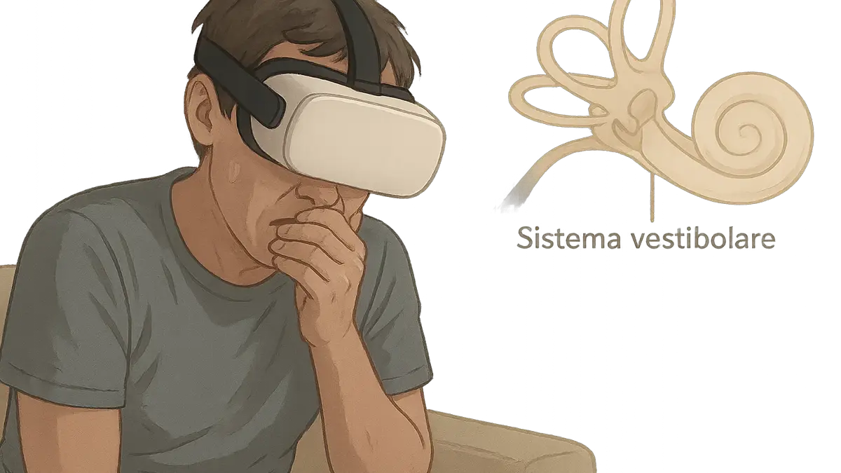 Utente VR che mostra sintomi di nausea e vertigini
