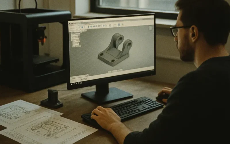 Utente al lavoro su un modello 3D per stampa su PC
