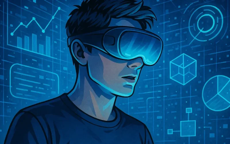 Visore Samsung Galaxy XR su sfondo futuristico